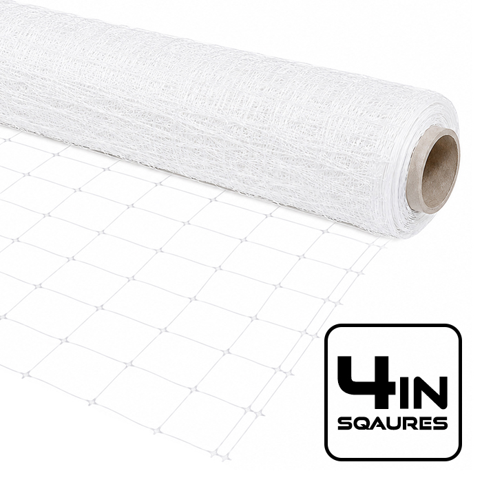 VineLine Durable Plastic Trellis Netting White Roll 5ft x 3300ft w/ 4in Squares