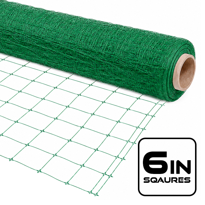 VineLine Durable Plastic Trellis Netting Green Roll 4ft x 3300ft w/ 6in Squares