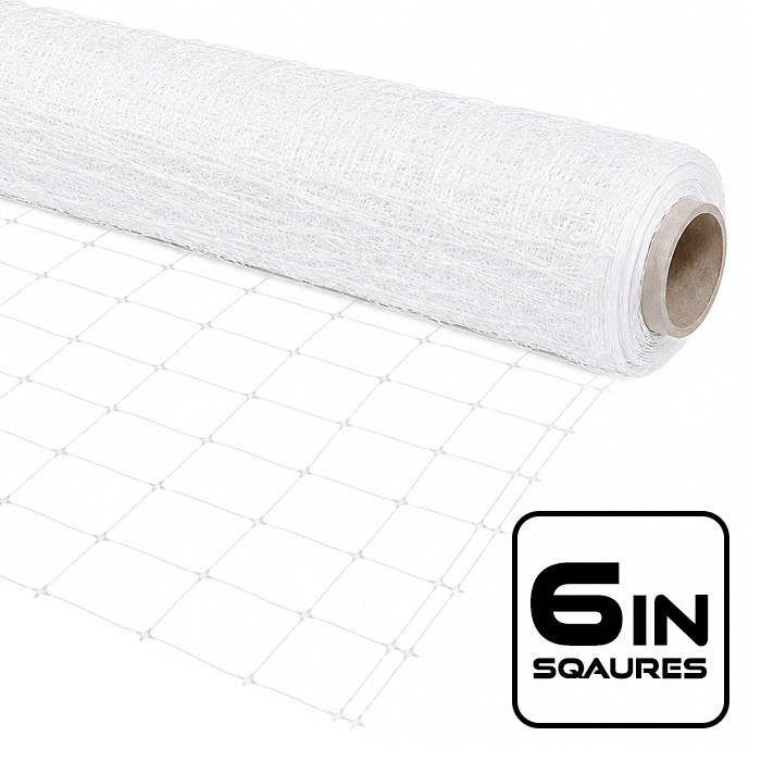 VineLine Durable Plastic Trellis Netting White Roll 8ft x 1000ft w/ 6in Squares