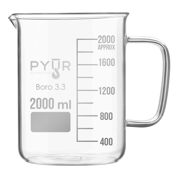 Pyur Scientific Low Form Glass Beaker w/ Graduations; Handle; and Spout 2000ml