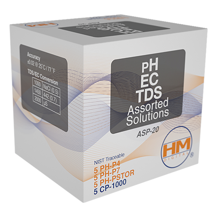 HM Digital 20 pack mix of 1000 ppm TDS pH 4 pH7 pH storage solutions