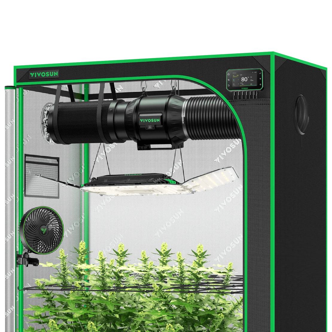 Smart Grow Tent Kit 2x5, 3-Plant Complete System, with WiFi E42A+ Controller, 200W AeroLight Wing LED Grow Light, 6-inch AeroZesh T6 Ventilation Combo, and AeroWave E6 Gen2 Clip-on Fan