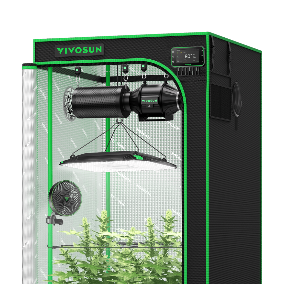 Smart Grow Tent Kit Pro 2.7x2.7, 2-Plant Complete System, with WiFi E42A+ Controller, 100W AeroLight LED Grow Light, 4-inch AeroZesh T4 Ventilation Combo, and AeroWave E6 Gen2 Clip-on Fan