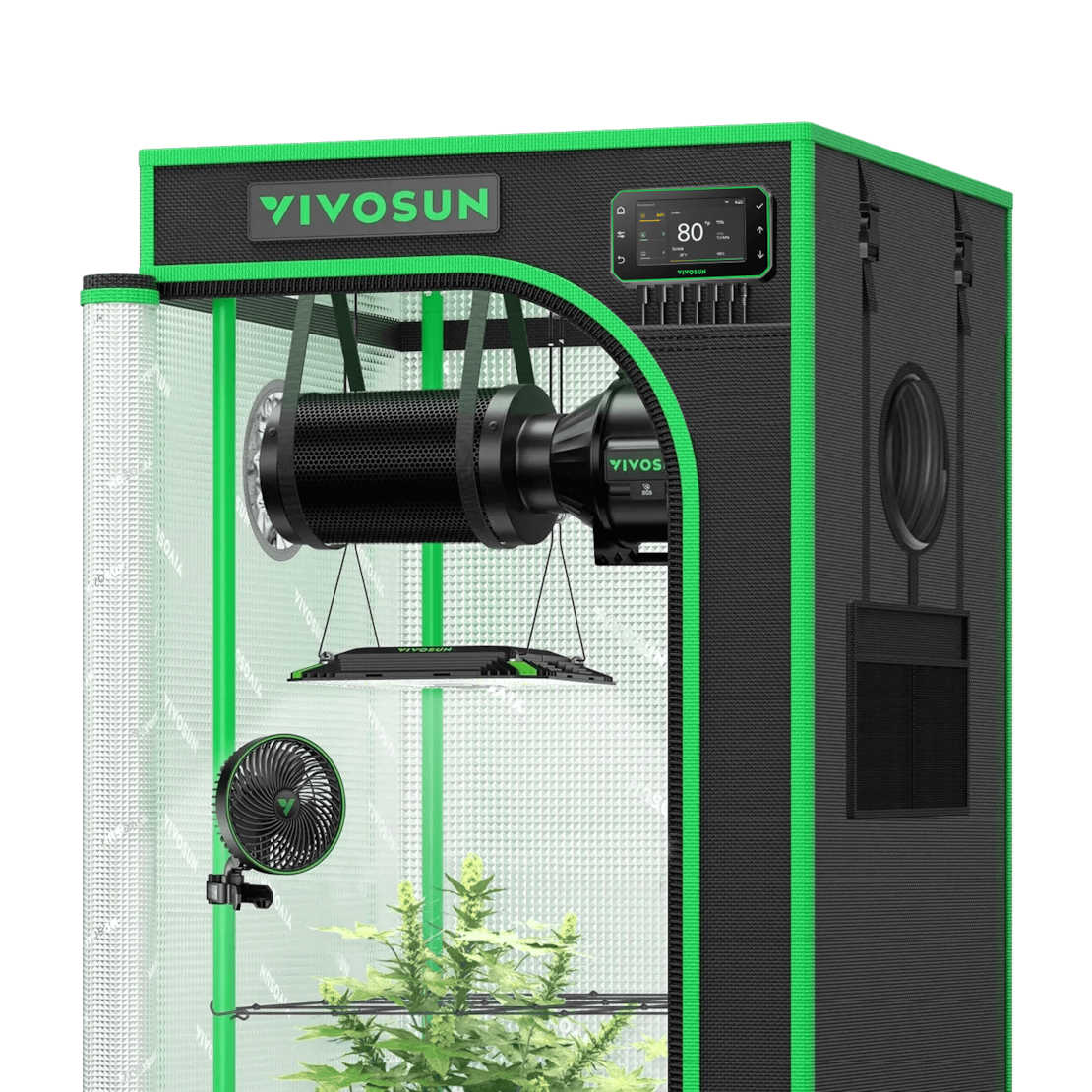 Smart Grow Tent Kit Pro 2x2, 1-Plant Complete System, with WiFi E42A+ Controller, 100W AeroLight LED Grow Light, 4-inch AeroZesh T4 Ventilation Combo, and AeroWave E6 Gen2 Clip-on Fan