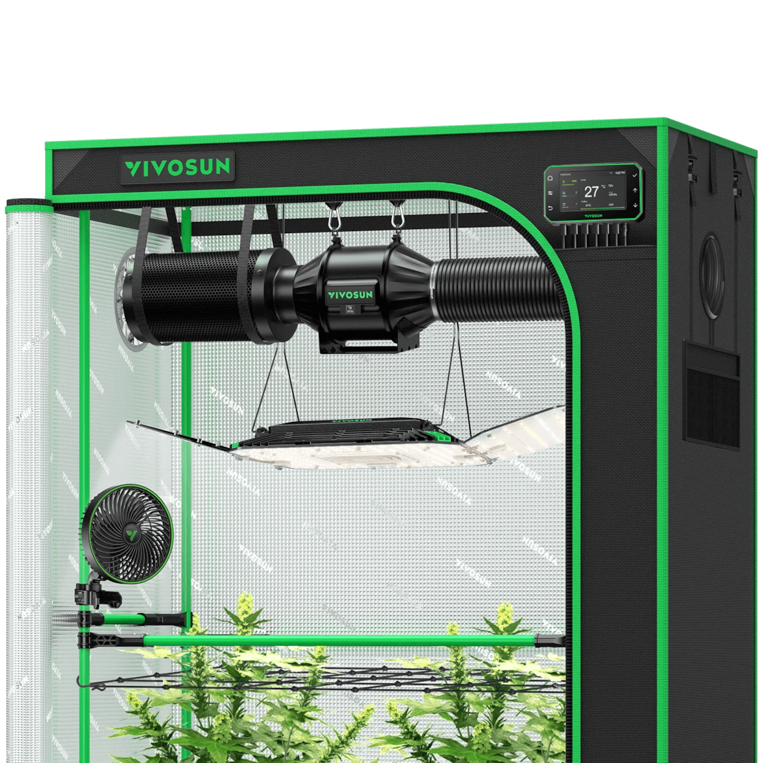 Smart Grow Tent Kit Pro 2x4, 2-Plant Complete System, with WiFi E42A+ Controller, 200W AeroLight Wing LED Grow Light, 4-inch AeroZesh T4 Ventilation Combo, and AeroWave E6 Gen2 Clip-on Fan