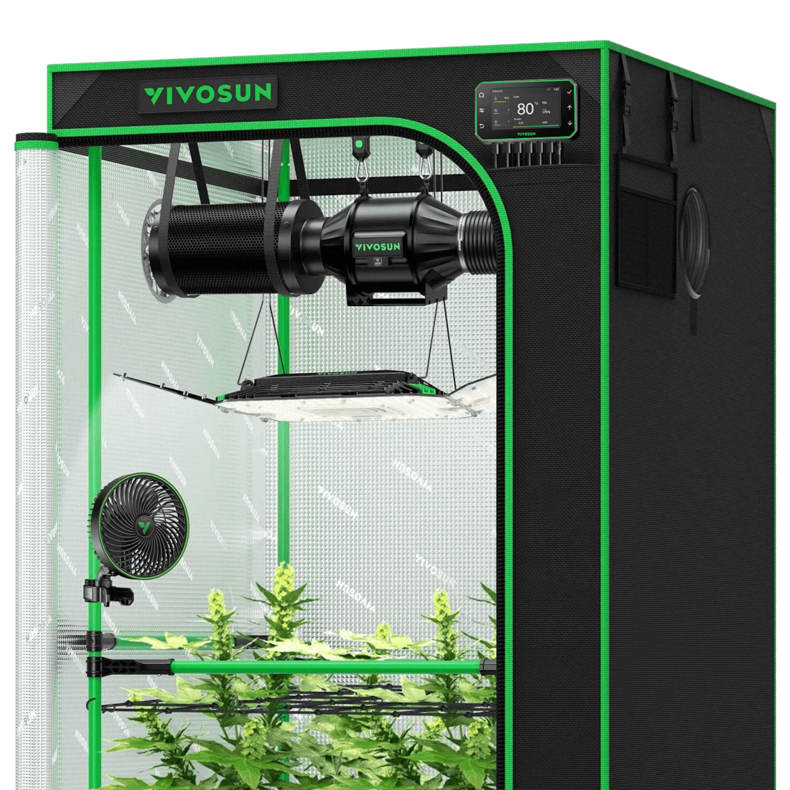Smart Grow Tent Kit Pro 3x3, 3-Plant Complete System, with WiFi E42A+ Controller, 200W AeroLight Wing LED Grow Light, 4-inch AeroZesh T4 Ventilation Combo, and AeroWave E6 Gen2 Clip-on Fan