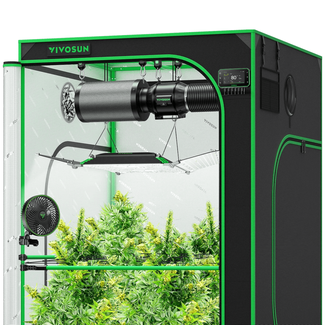 Smart Grow Tent Kit Pro 4x4, 4-Plant Complete System, with WiFi E42A+ Controller, 400W AeroLight Wing LED Grow Light, 6-inch AeroZesh T6 Ventilation Combo, and AeroWave E6 Gen2 Clip-on Fan