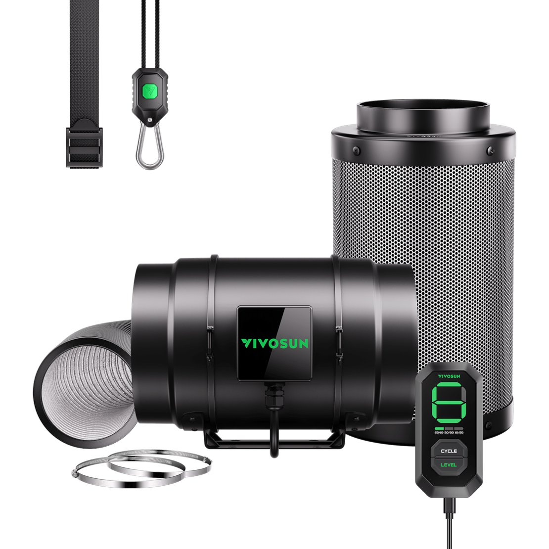 Smart Air Filtration Kit 8″, AeroZesh G8 Inline Fan with E12 Speed Controller, Carbon Filter & Ducting Combo