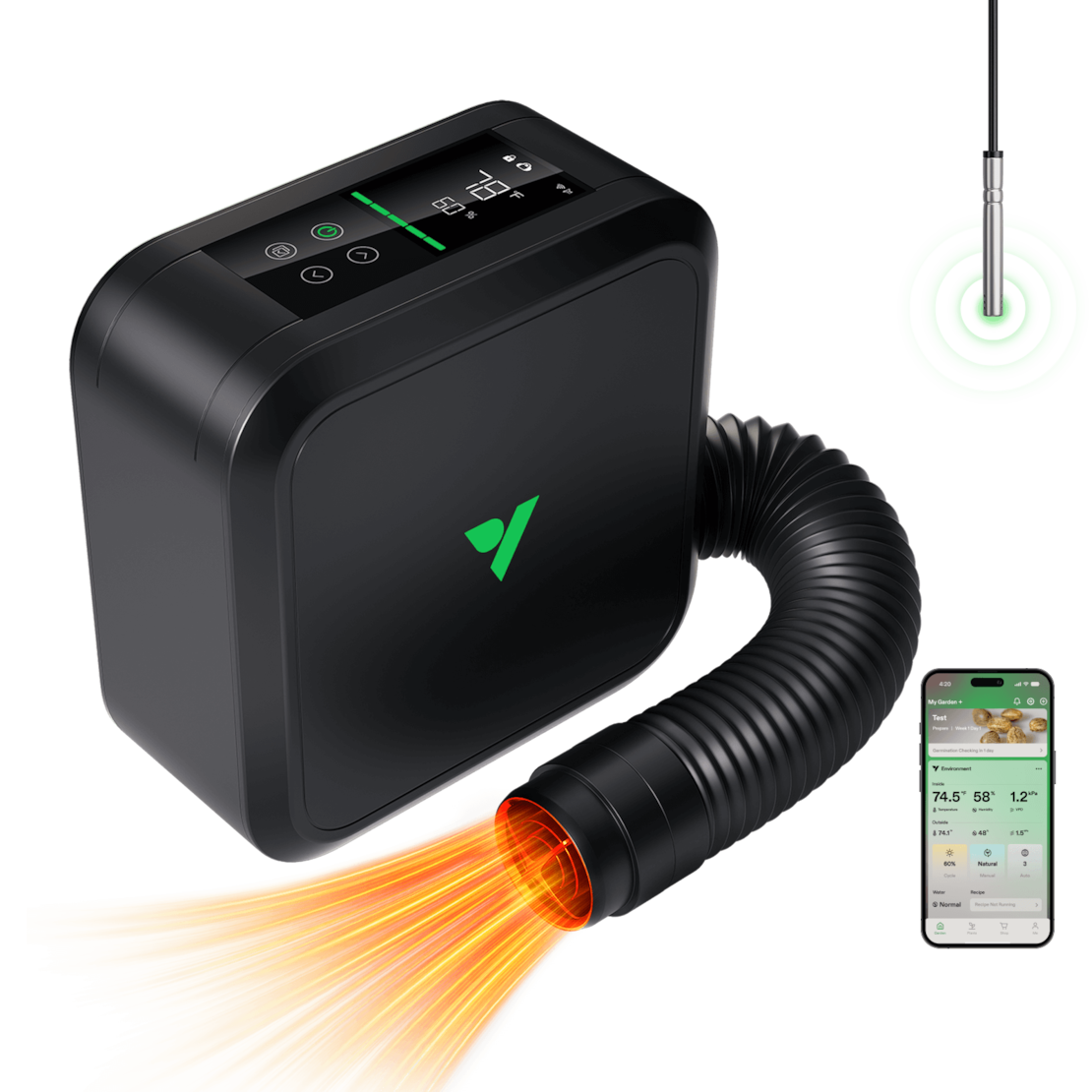 AeroFlux Smart Grow Tent Heater with VPD Control, 700W PTC Heating, Plant Heater with 5 Power Levels, App Control, Overheat & Tip-Over Protection