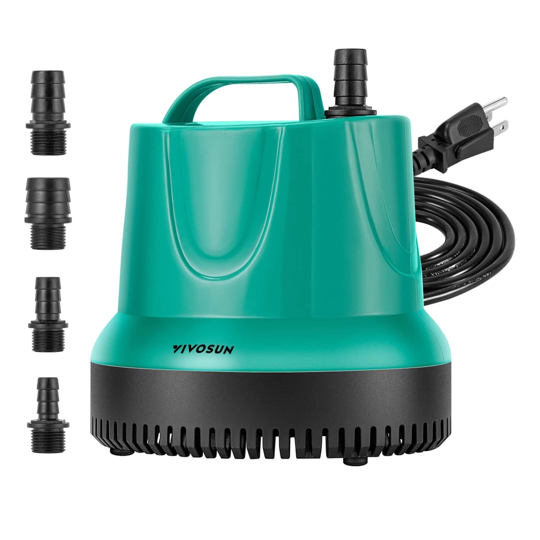 1150GPH 100W Submersible Pump for Fish Tank, Pond, Aquarium, Hydroponic Systems with 5ft Power Cord and 4 Nozzles