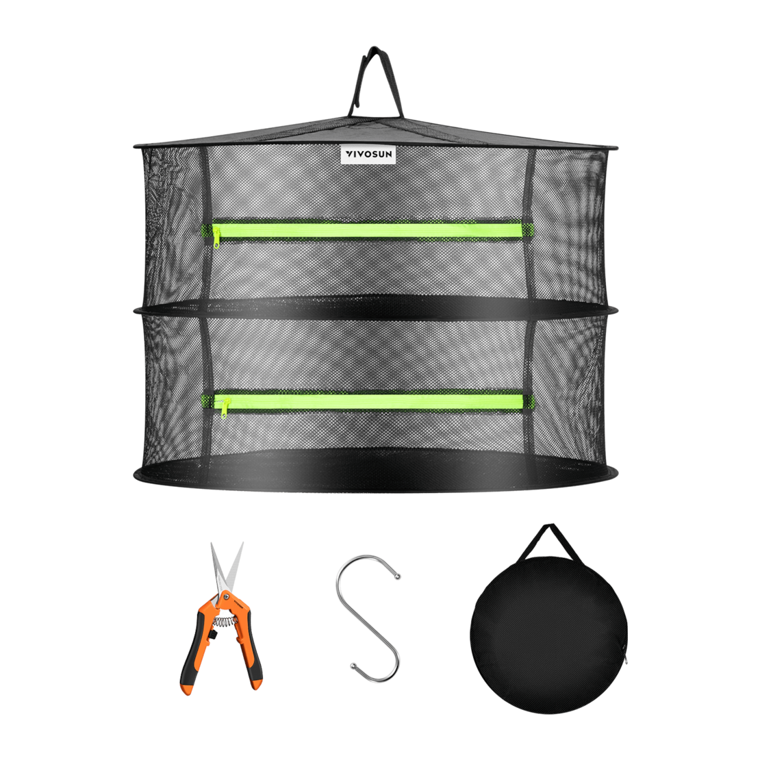 2-Layer Mesh Drying Rack Hanging Design with Green Zippers