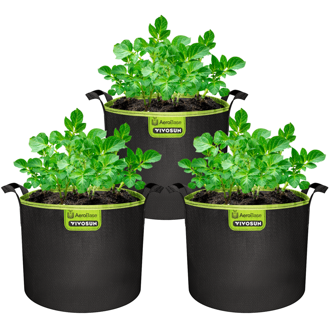 3-Pack 3-Gallon AeroBase Grow Bags, Durable Mesh Fabric Plant Container with Breathable Base and Sturdy Handles, Black