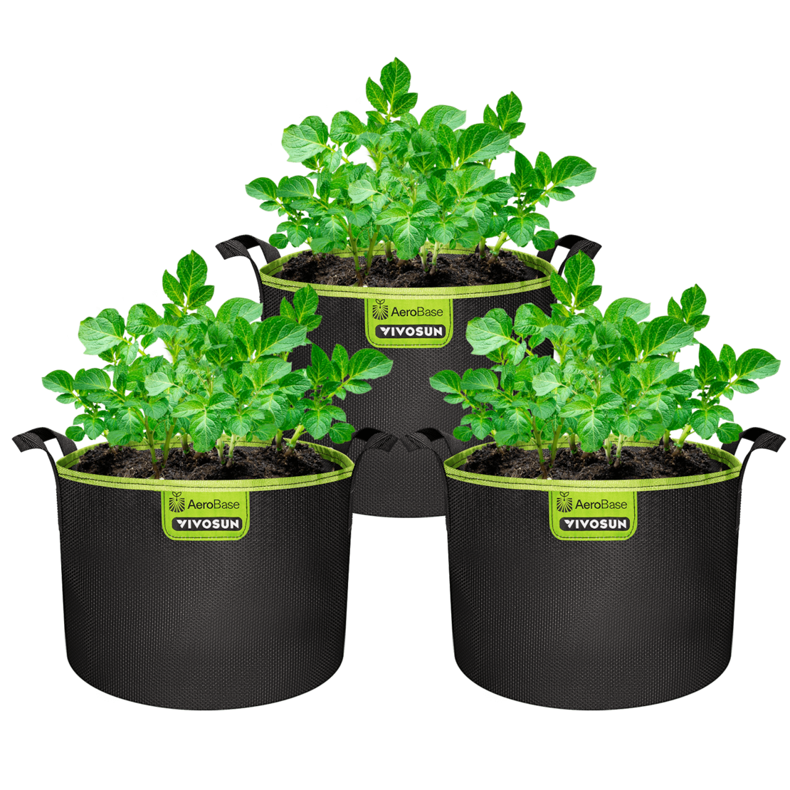 3-Pack 5-Gallon AeroBase Grow Bags, Durable Mesh Fabric Plant Container with Breathable Base and Sturdy Handles, Black