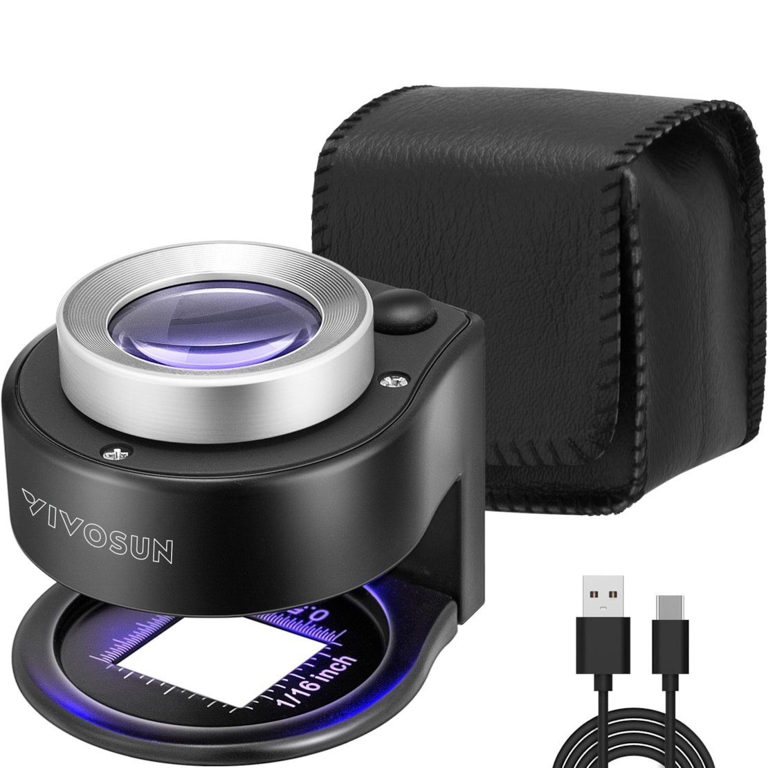 30X Rechargeable Loupe Magnifier with Optical Glass Lens and Lights