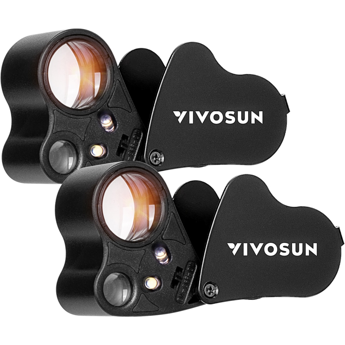 30X-60X Jewelers Loupe Magnifier with LED Light (2-Pack Black)