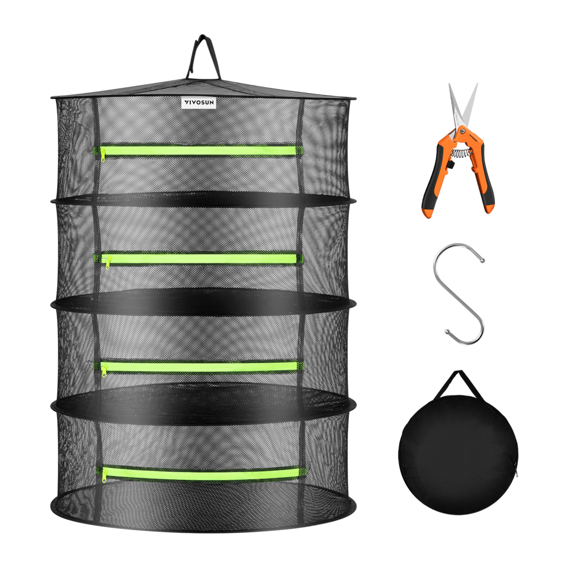 4-Layer Mesh Drying Rack Hanging Design with Green Zippers