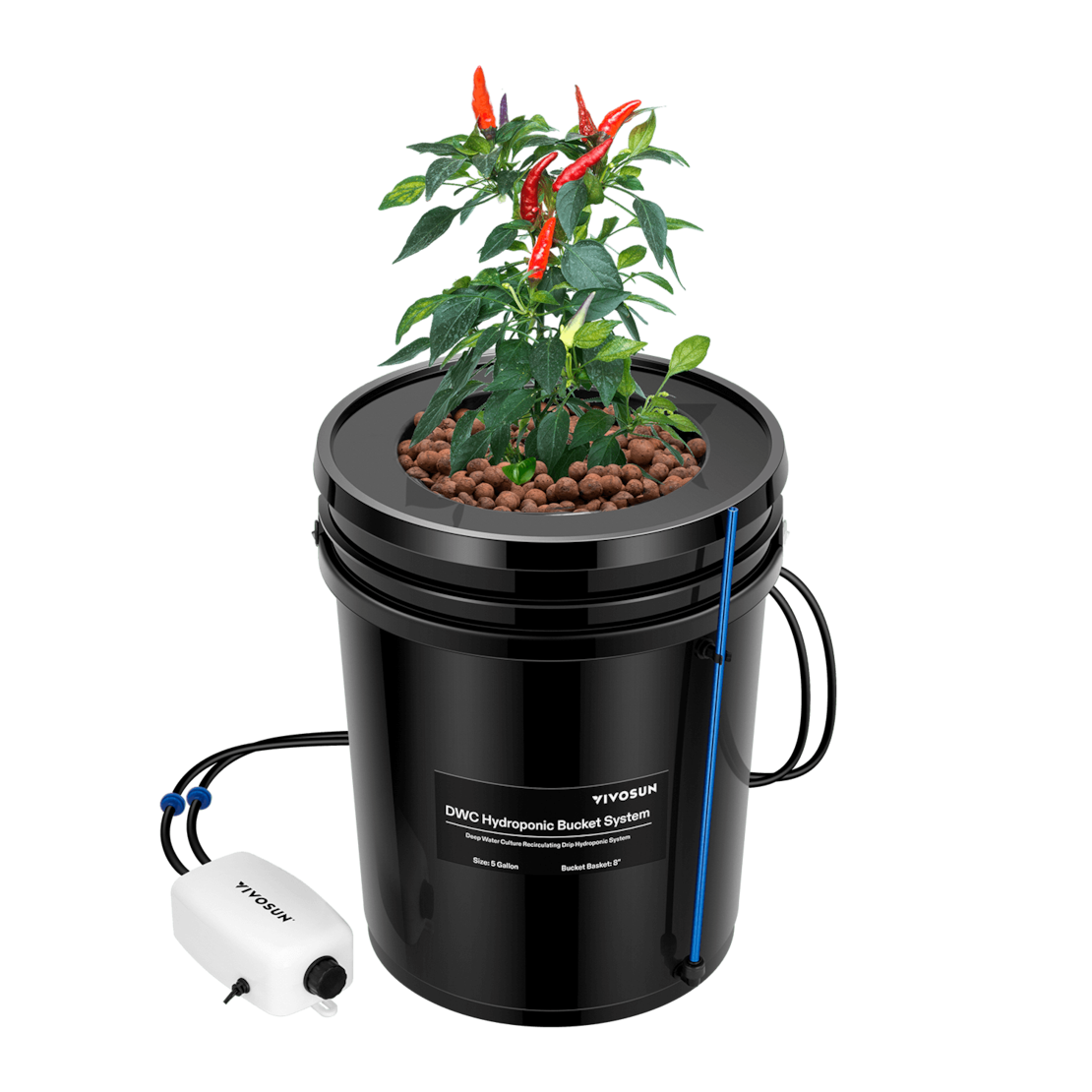 5 Gallon DWC Hydroponic System Kit (1 Bucket, Black)
