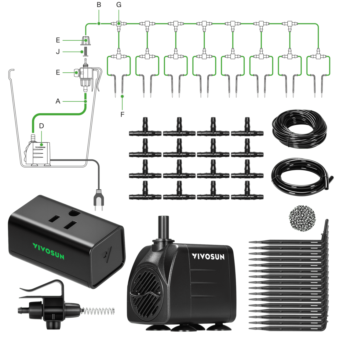 FlexFeed Automatic Drip Irrigation Kit for Indoor & Outdoor Plants, Smart Watering System with 16 Drip Emitters, 4mm Fast Flow, App-Controlled A10 GrowHub, Quiet 15W Pump